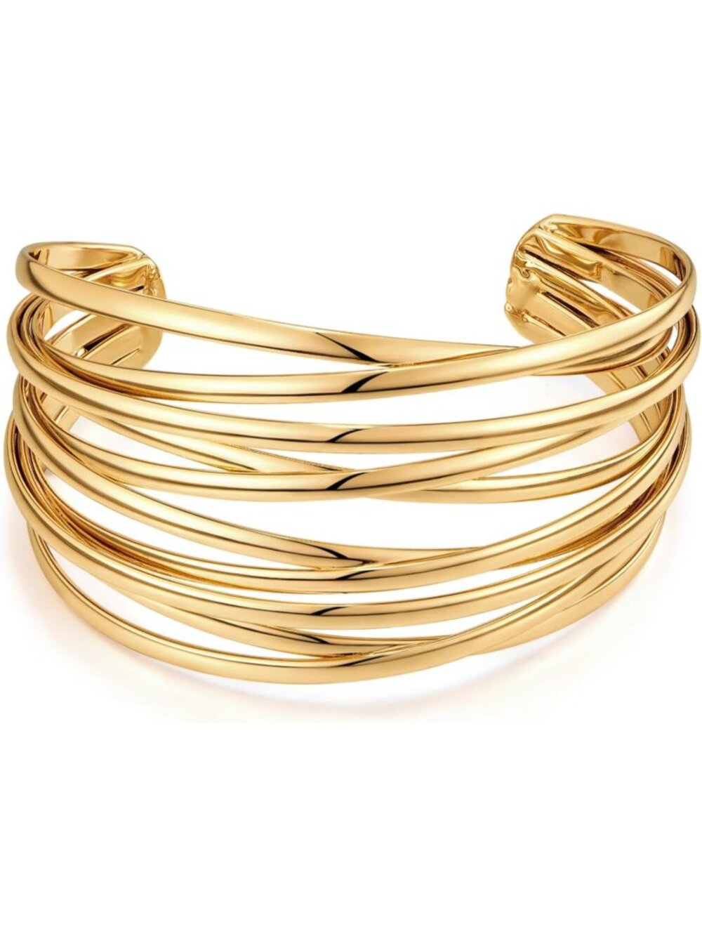 Women's Wide Wire Gold Chunky Gold MultiLayer Wire Cuff Adjustable Bracelet